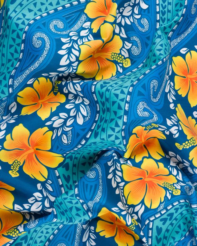 Tissu Polynésien MIAMO Bleu Turquoise - Tissushop